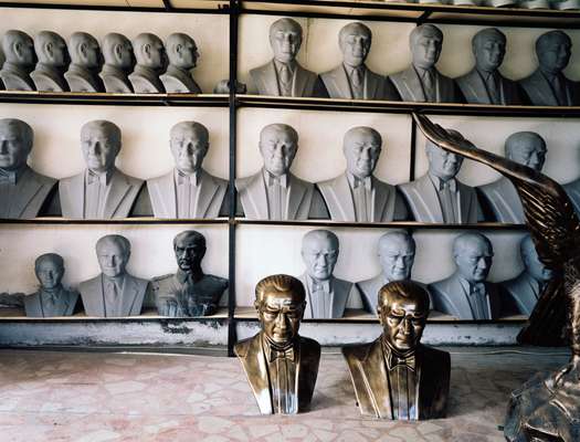 Studio of sculptor Necati Inci, filled with Ataturk statues being completed