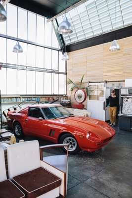 Augusto's studio, complete with a modified 1970s Datsun