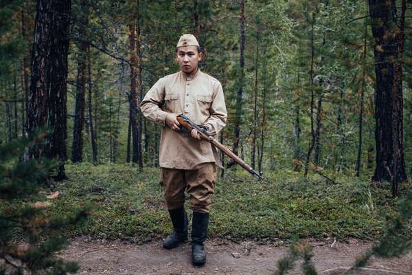 Actor on the set of a Second World War film