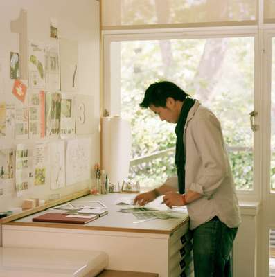 The mock-up room and inspiration boards are at the back of the office 