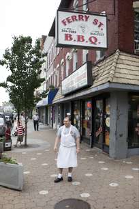 A shopkeeper in downtown Newark