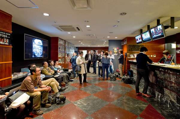 Japanese journalists waiting to join a Q&A with Yoichi Masuzoe, governor of Tokyo