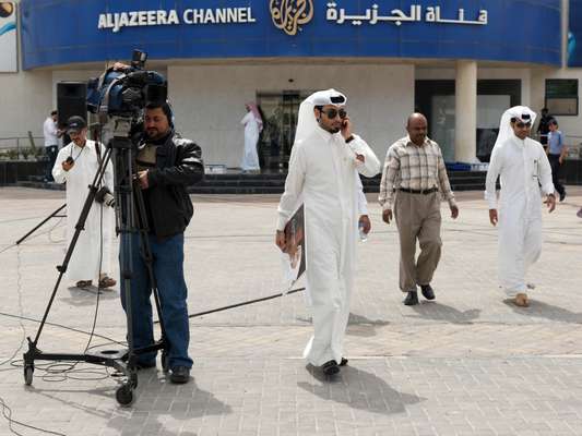 Outside the Al Jazeera Arabic studios