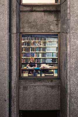 Brutalist Lauinger Library building