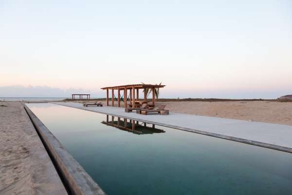 Pool area at sunrise