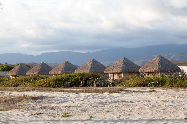 Cabanas lining the beach