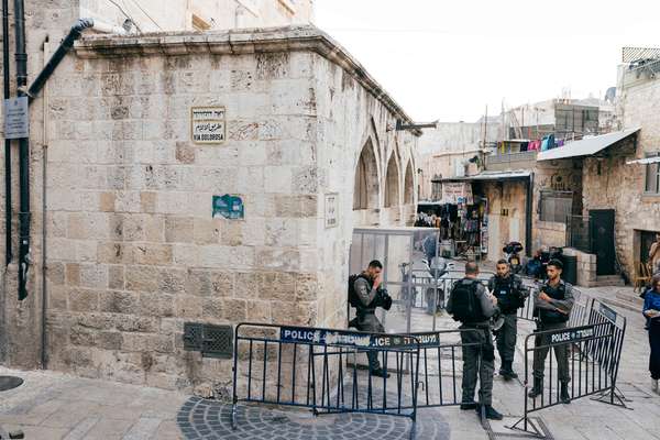 Jerusalem police on the Via Dolorosa, a street in the Old City