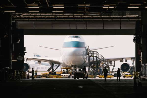 Boeing 747-8 freighter is loaded