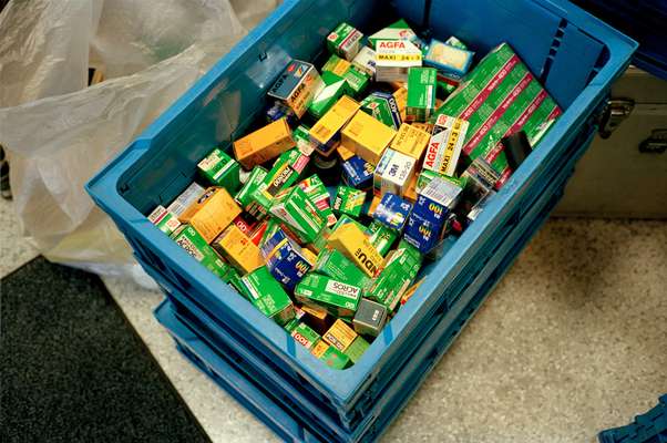 A crate of film at a second-hand shop in Ginza