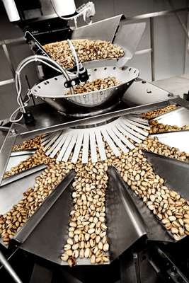 Pistachio nuts are sorted and weighed before packaging