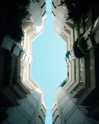 Interior plaza of Edificio Princesa offers a glimpse of the sky