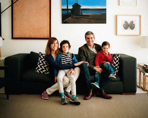 Alejandra, Ignacio, Iván and Mario Lequerica in their living room