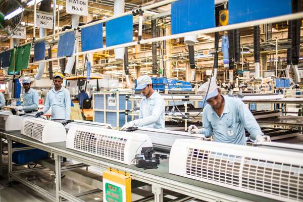 Assembly line of air conditioners at the Daikin factory