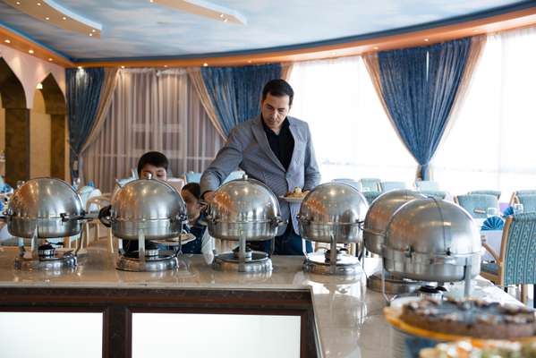 Guests enjoying a buffet lunch