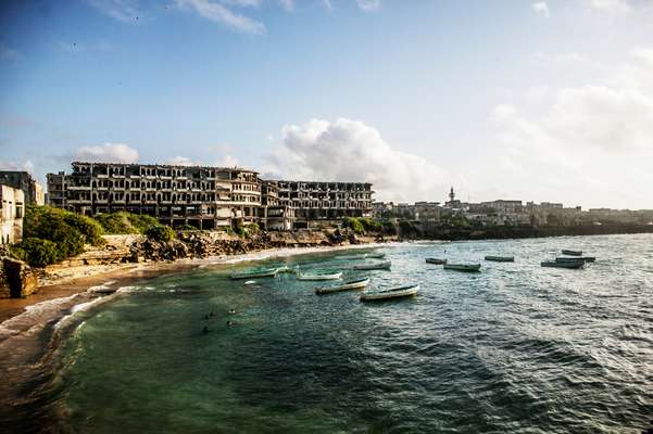 Mogadishu’s coastline with its war-ravaged buildings
