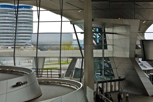 BMW Welt, by Coop Himmelb(l)au architects, with the BMW museum and towers in the background