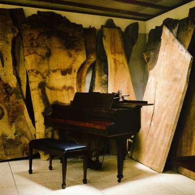 Piano and wood slabs in the arts building
