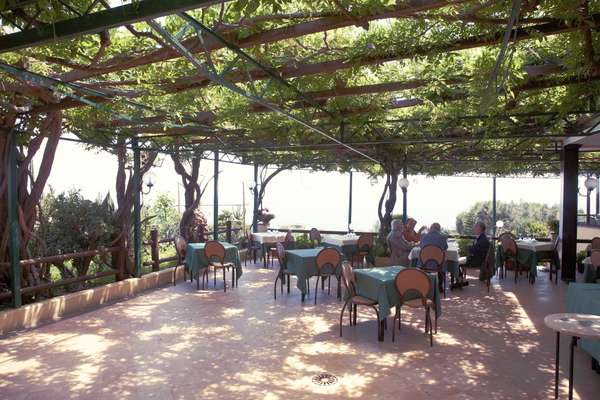The vine-infested terrace at Ristorante Rosiello 