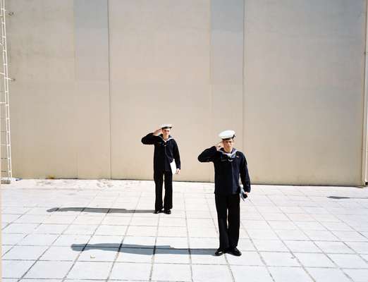 Naval academy students come to a halt and salute whenever they see a superior