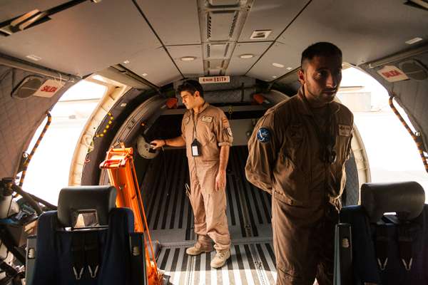 Spanish airforce personnel from the EU's country-piracy mission inside the Vigma 