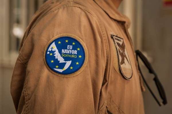 EU mission badge reflects its full title and the source of regional instability: Countering Piracy off the Coast of Somalia and Djibouti 
