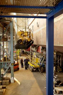 Hoisting a ship engine aboard