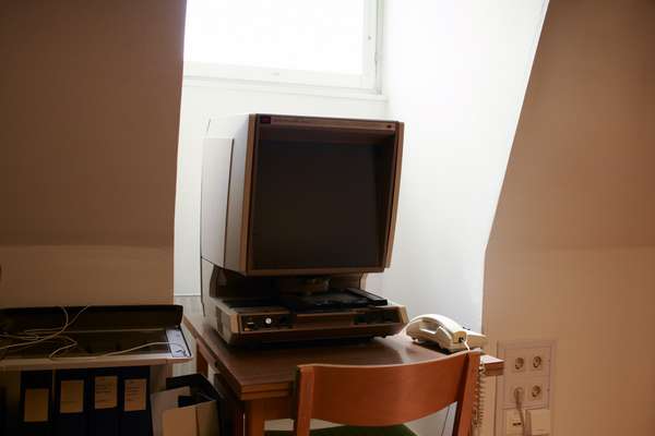 Microfiche reader in the library 