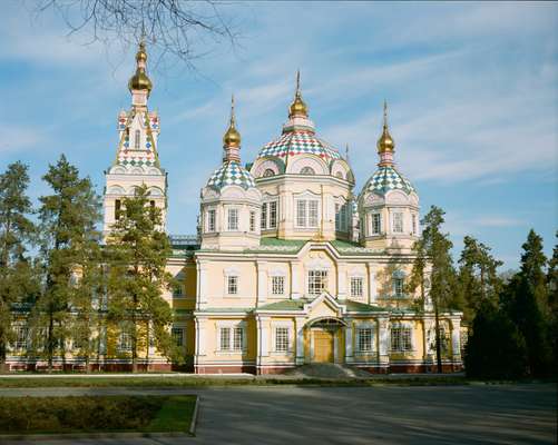 Almaty’s Ascension Cathedral, built entirely of wood in 1907 by local engineer Andrei Zenkov