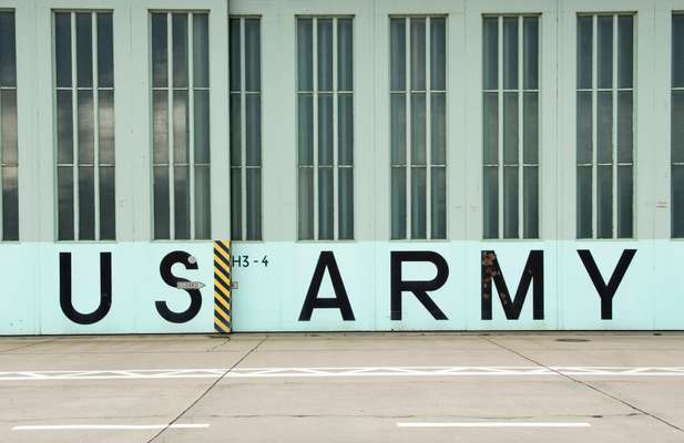 The hangar still features a US Army logo from the days of Berlin’s occupation