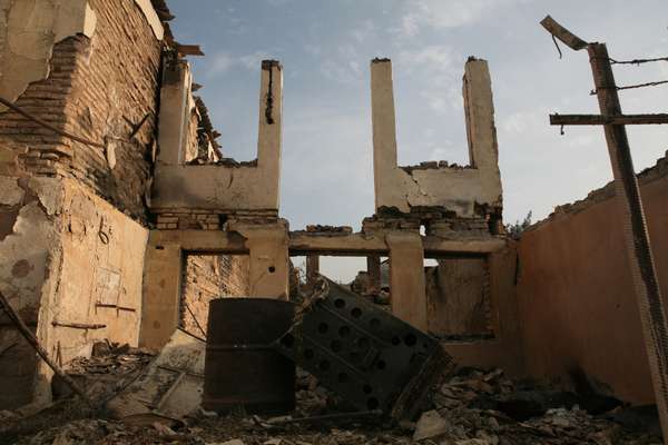 A destroyed house in Tskhinvali