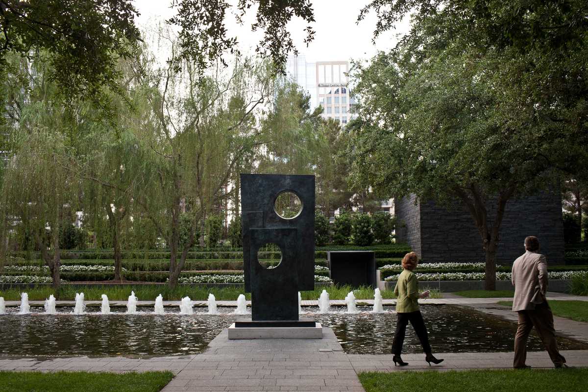 A Barbara Hepworth bronze in the garden of the Nasher Sculpture Center