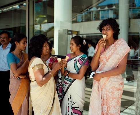 Women chat over their ice cream