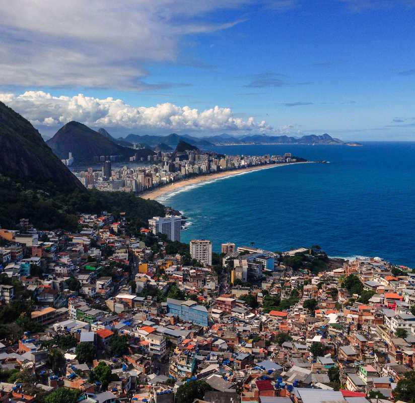 Leblon and Ipanema beaches, with Copacabana in the background, from the top of Favela do Vidigal.