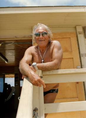 Moshe Leon, 64, surfer and life saver since 1975, at Banana Beach