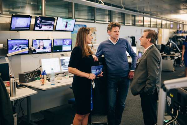 Chief presenter Jan Hofer (right) briefing colleagues 
