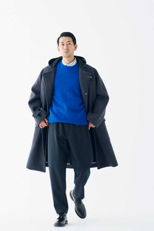 Coat and trousers by Aton, jumper by Beauty & Youth United Arrows, shirt by Beams, socks by Muji, shoes by Church’s