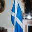 National flag adorning  a fireplace in the drawing room of Bute House