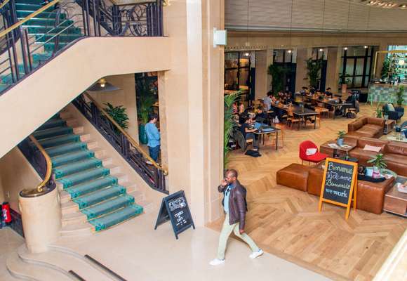 The art deco lobby in WeWork