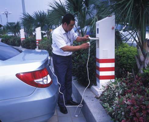 Charging up a car at BYD HQ, Shenzhen