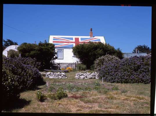 Patriotic roofing on a house in Stanley