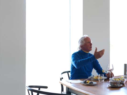 Jacob Jensen holds forth in the dining room of his design studio