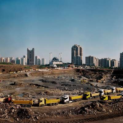 Some of the 200 lorries at the site of Istanbul’s new international finance centre