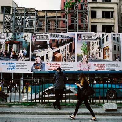 Posters announcing new developments in the area surrounding Taksim Square 