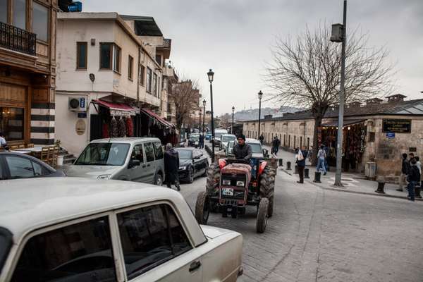 A tractor navigates Gaziantep’s old town