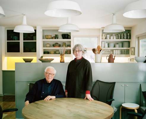 Niels Diffrient and his wife Helena Hernmarck in their kitchen 