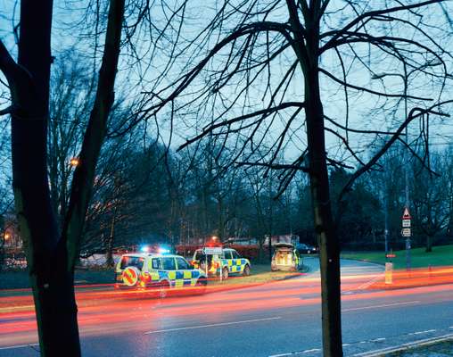 Vehicle checkpoint at dawn