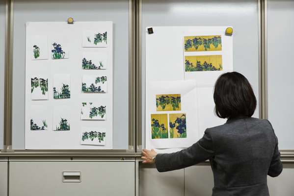 Mamiko Arakawa with postcard proofs