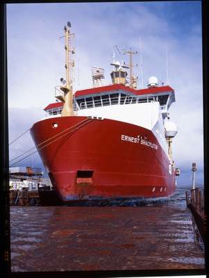 ‘RRS Ernest Shackleton’, a supply ship operated by the British Antarctic Survey