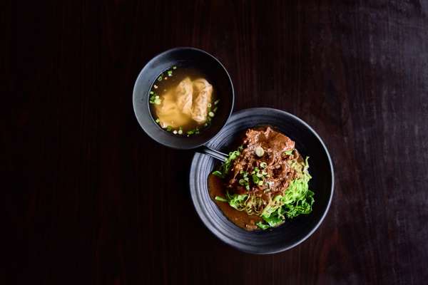 Wong Kee Noodles’ spinach noodles  with braised beef brisket