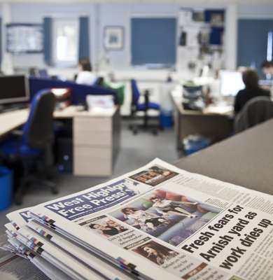 Copies of ‘West Highland Free Press’ in the paper’s newsroom
